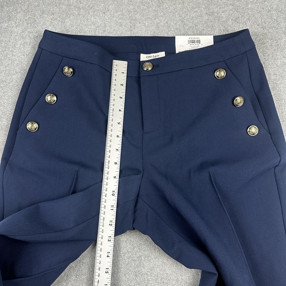 ON 34th Pants Womens 12 Blue Straight Leg Cropped Mid Rise Gold Button Navy - Picture 7 of 10